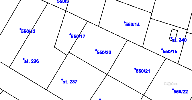 Parcela st. 550/20 v KÚ Lovčice u Nového Bydžova, Katastrální mapa