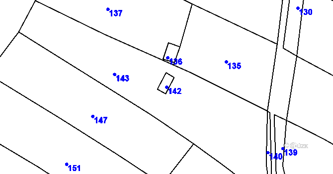 Parcela st. 142 v KÚ Lovčice u Kyjova, Katastrální mapa