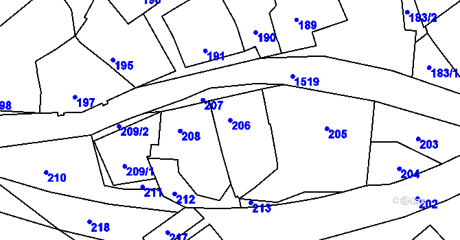 Parcela st. 206 v KÚ Lovčice u Kyjova, Katastrální mapa