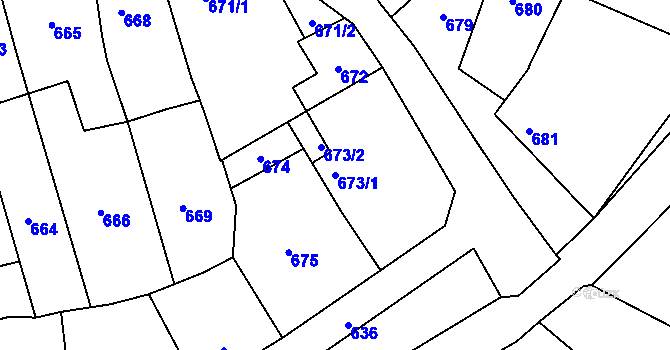 Parcela st. 673/1 v KÚ Lovčice u Kyjova, Katastrální mapa