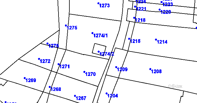 Parcela st. 1274/2 v KÚ Lovčice u Kyjova, Katastrální mapa