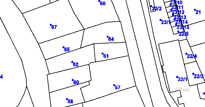 Parcela st. 61 v KÚ Lovčičky, Katastrální mapa