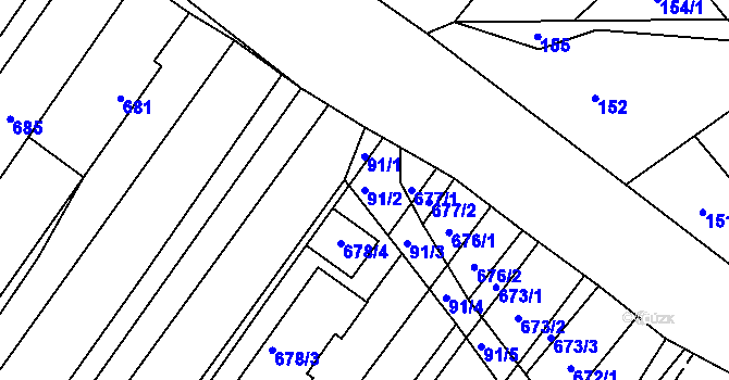 Parcela st. 91/2 v KÚ Lovčičky, Katastrální mapa