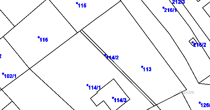 Parcela st. 114/2 v KÚ Lovčičky, Katastrální mapa