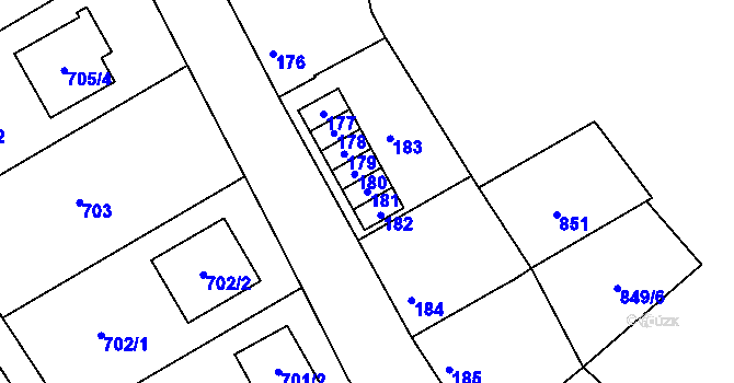 Parcela st. 181 v KÚ Lovčičky, Katastrální mapa