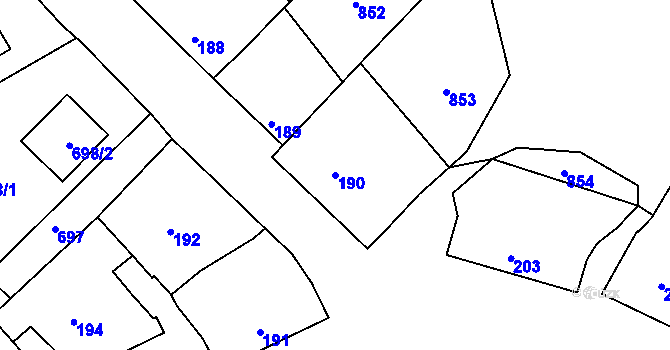 Parcela st. 190 v KÚ Lovčičky, Katastrální mapa