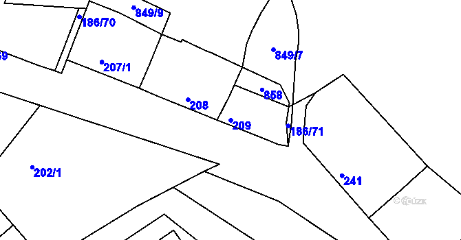 Parcela st. 209 v KÚ Lovčičky, Katastrální mapa