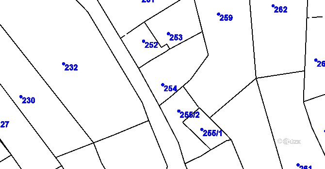 Parcela st. 254 v KÚ Lovčičky, Katastrální mapa