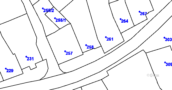 Parcela st. 258 v KÚ Lovčičky, Katastrální mapa