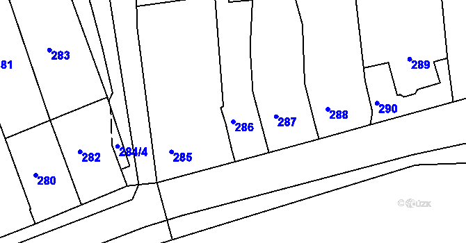 Parcela st. 286 v KÚ Lovčičky, Katastrální mapa