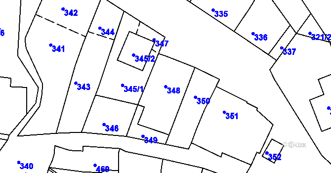 Parcela st. 348 v KÚ Lovčičky, Katastrální mapa