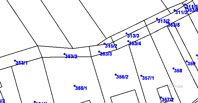 Parcela st. 353/3 v KÚ Lovčičky, Katastrální mapa