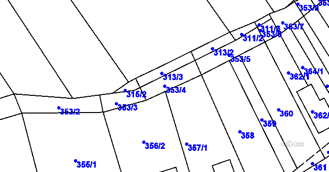 Parcela st. 353/4 v KÚ Lovčičky, Katastrální mapa