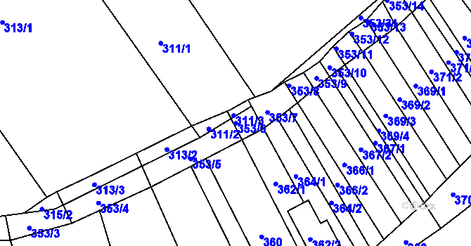 Parcela st. 353/6 v KÚ Lovčičky, Katastrální mapa