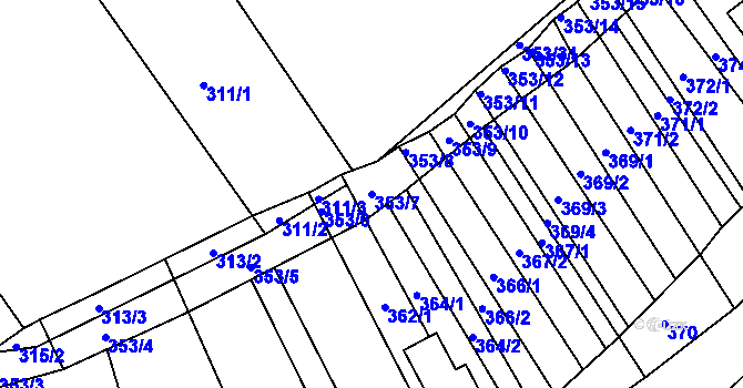 Parcela st. 353/7 v KÚ Lovčičky, Katastrální mapa