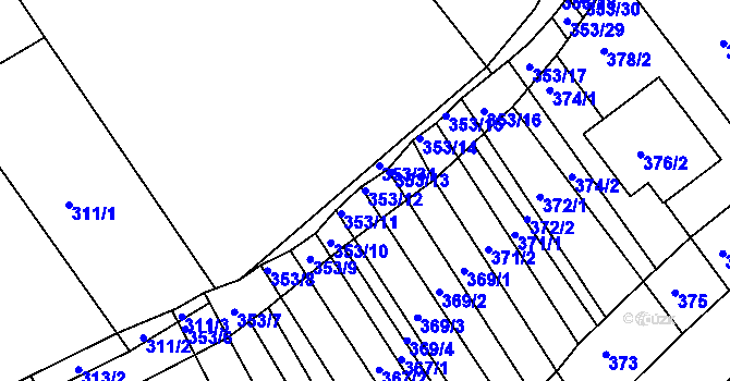 Parcela st. 353/12 v KÚ Lovčičky, Katastrální mapa