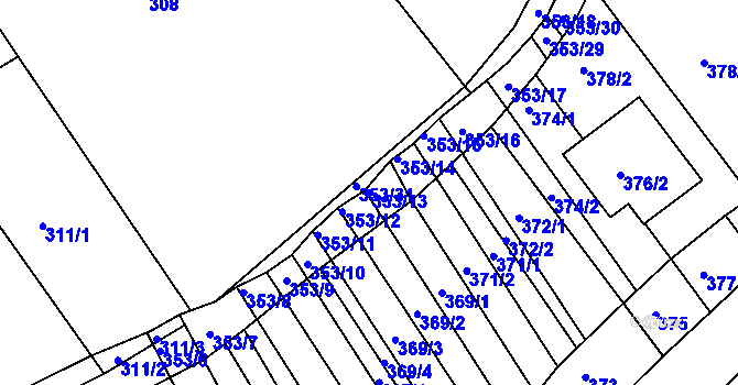 Parcela st. 353/13 v KÚ Lovčičky, Katastrální mapa