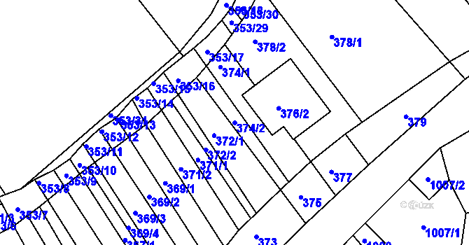 Parcela st. 374/2 v KÚ Lovčičky, Katastrální mapa