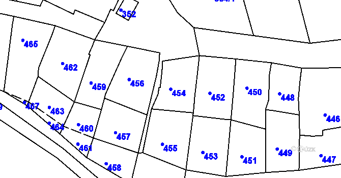 Parcela st. 454 v KÚ Lovčičky, Katastrální mapa