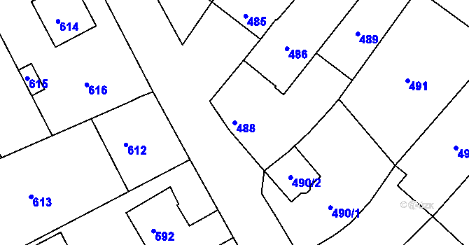 Parcela st. 488 v KÚ Lovčičky, Katastrální mapa