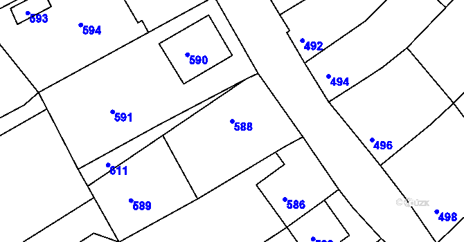 Parcela st. 588 v KÚ Lovčičky, Katastrální mapa
