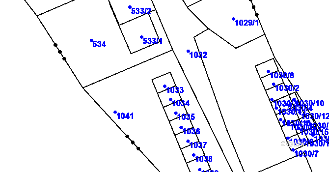 Parcela st. 1033 v KÚ Lovčičky, Katastrální mapa
