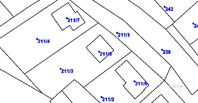 Parcela st. 211/5 v KÚ Lovčičky, Katastrální mapa