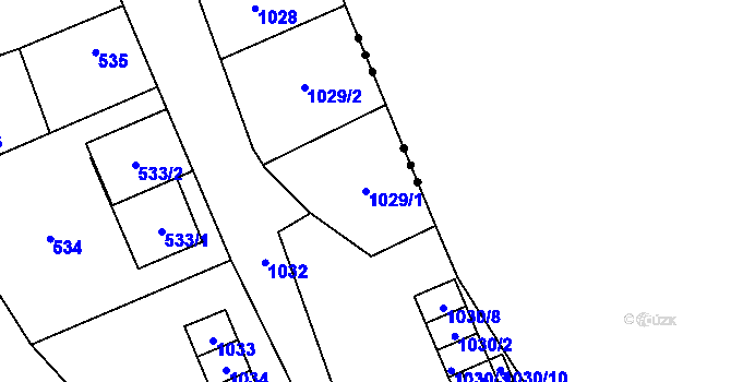 Parcela st. 1029/1 v KÚ Lovčičky, Katastrální mapa