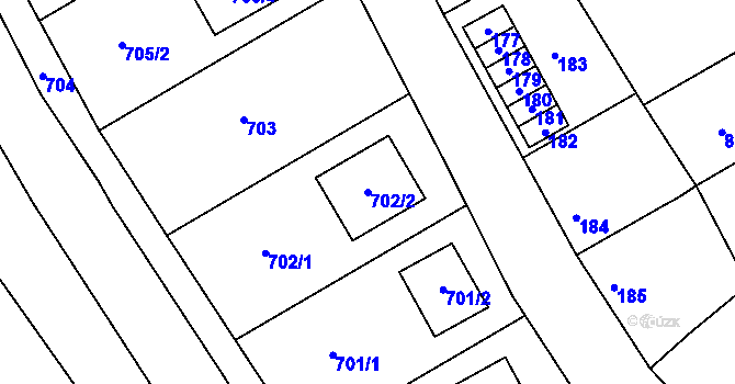 Parcela st. 702/2 v KÚ Lovčičky, Katastrální mapa