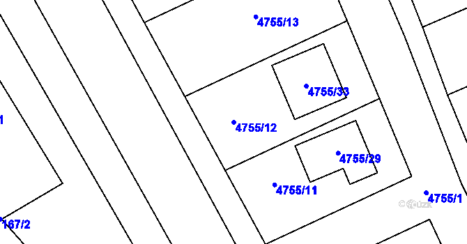 Parcela st. 4755/12 v KÚ Lovčičky, Katastrální mapa