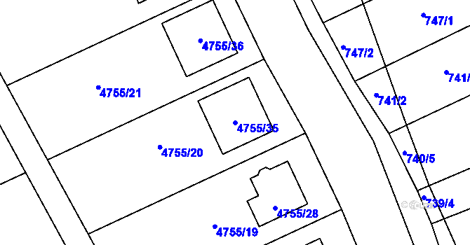 Parcela st. 4755/35 v KÚ Lovčičky, Katastrální mapa