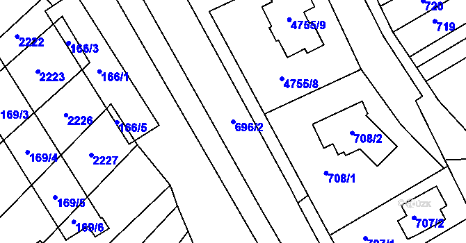 Parcela st. 696/2 v KÚ Lovčičky, Katastrální mapa