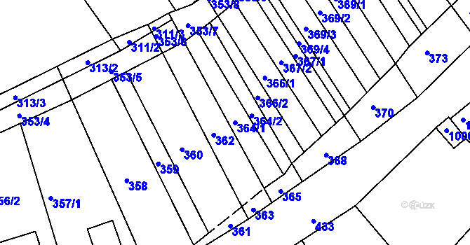 Parcela st. 364/1 v KÚ Lovčičky, Katastrální mapa