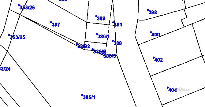 Parcela st. 386/3 v KÚ Lovčičky, Katastrální mapa