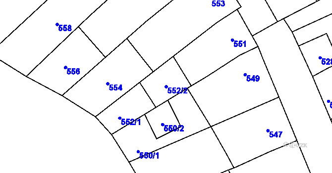 Parcela st. 552/2 v KÚ Lovčičky, Katastrální mapa