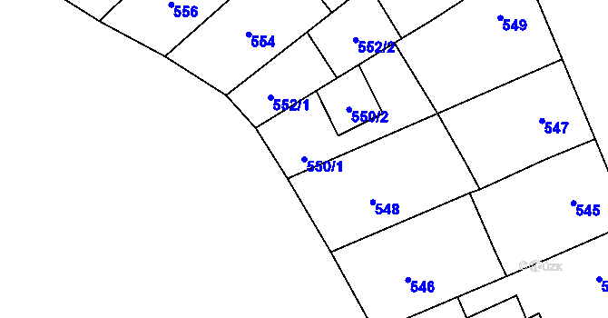 Parcela st. 550/1 v KÚ Lovčičky, Katastrální mapa