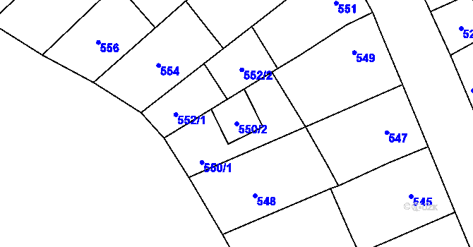 Parcela st. 550/2 v KÚ Lovčičky, Katastrální mapa