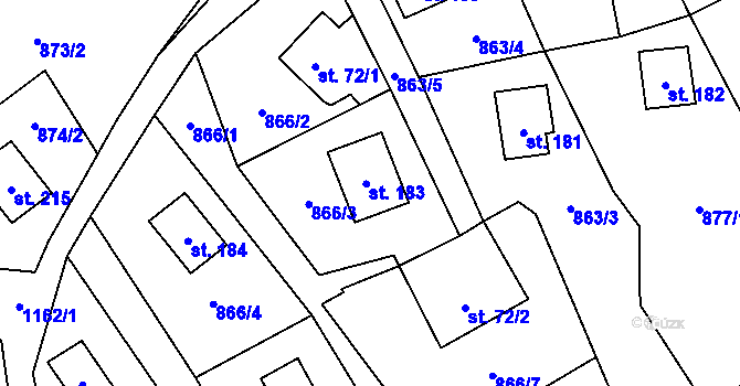 Parcela st. 183 v KÚ Lovečkovice, Katastrální mapa