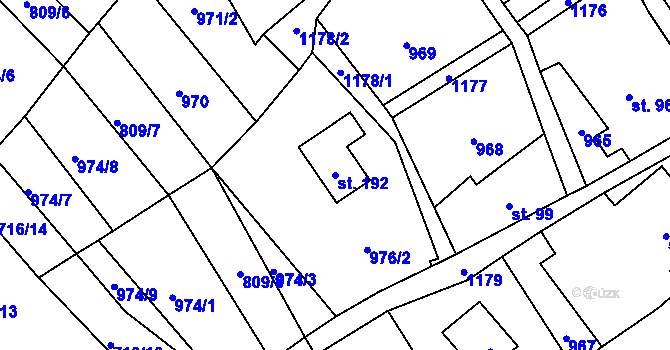 Parcela st. 192 v KÚ Lovečkovice, Katastrální mapa