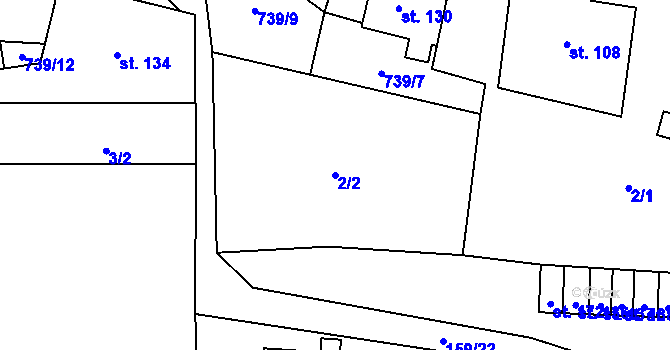 Parcela st. 2/2 v KÚ Lovečkovice, Katastrální mapa