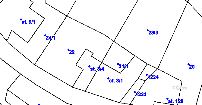 Parcela st. 21/2 v KÚ Lovečkovice, Katastrální mapa
