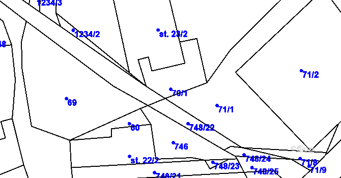 Parcela st. 70/1 v KÚ Lovečkovice, Katastrální mapa