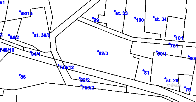 Parcela st. 82/3 v KÚ Lovečkovice, Katastrální mapa