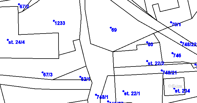Parcela st. 748/2 v KÚ Lovečkovice, Katastrální mapa