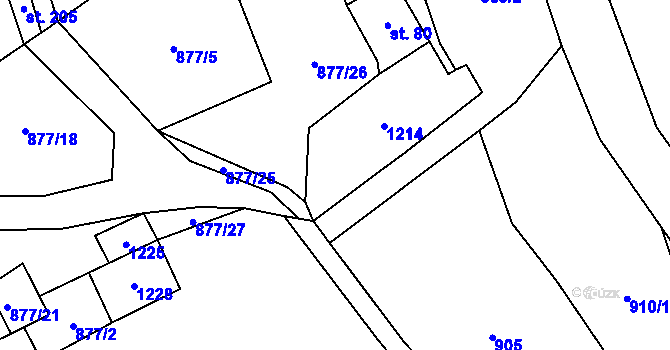 Parcela st. 877/4 v KÚ Lovečkovice, Katastrální mapa