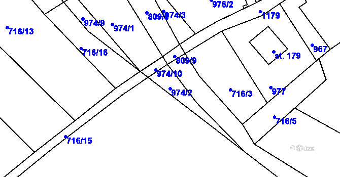 Parcela st. 974/2 v KÚ Lovečkovice, Katastrální mapa