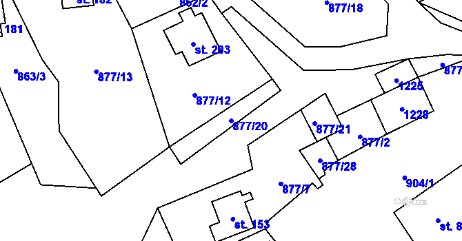 Parcela st. 877/20 v KÚ Lovečkovice, Katastrální mapa