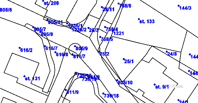 Parcela st. 25/2 v KÚ Lovečkovice, Katastrální mapa