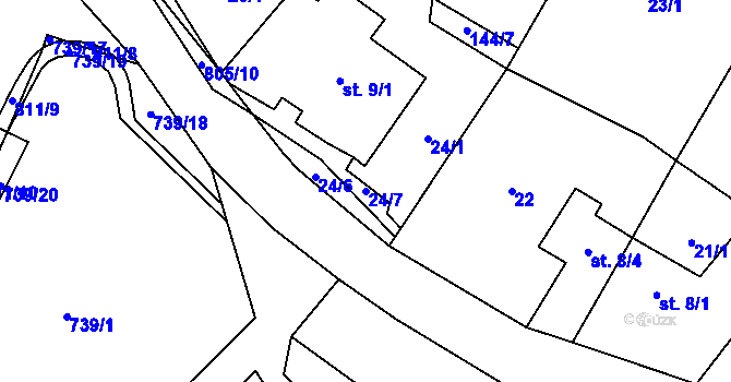 Parcela st. 24/7 v KÚ Lovečkovice, Katastrální mapa