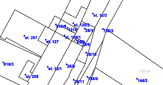 Parcela st. 28/8 v KÚ Lovečkovice, Katastrální mapa